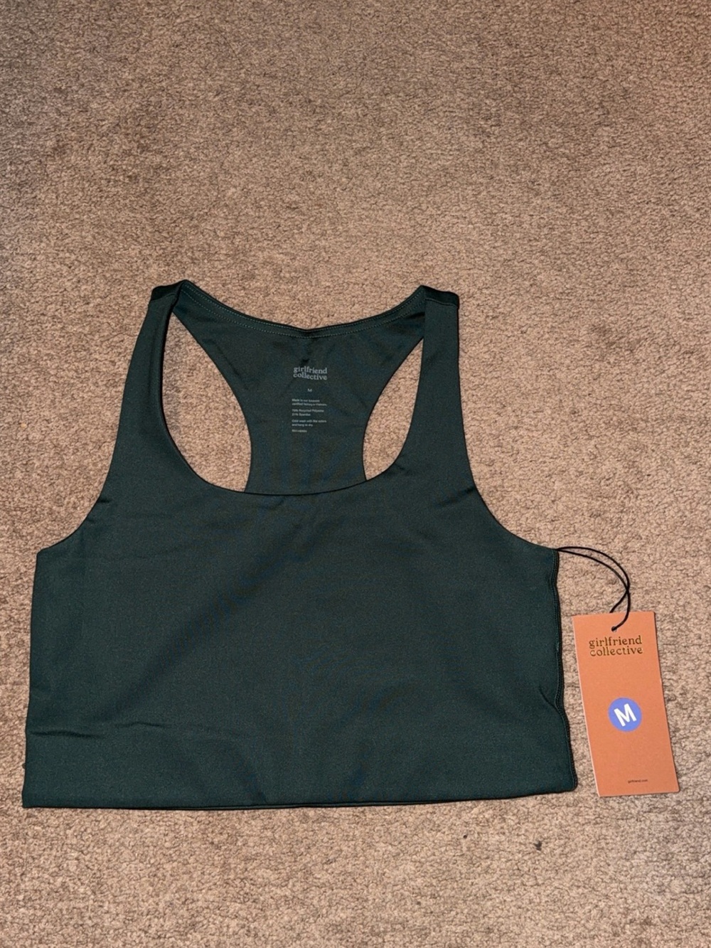 girlfriend collective deep forest green racerback sports bra